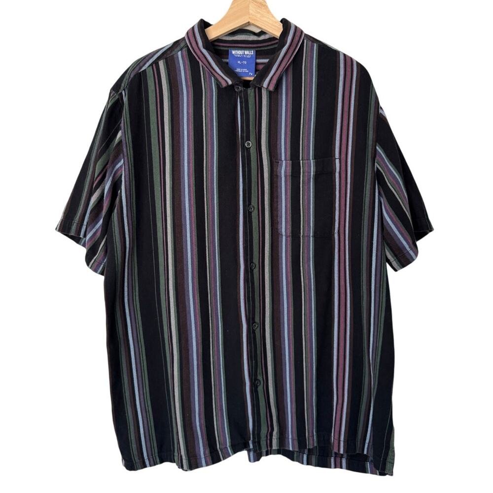 Urban Outfitters Without‎ Walls Black Striped Mens Button Down Shirt Size XL